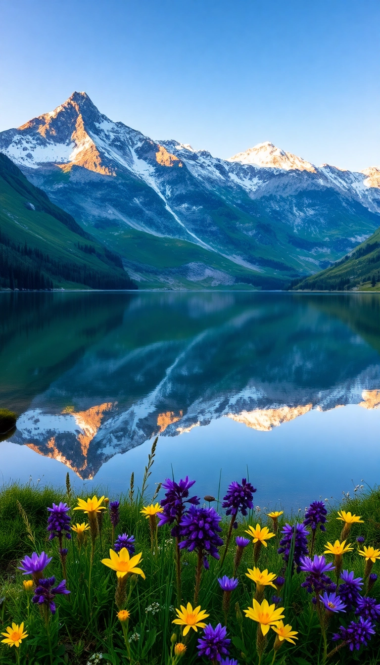 iPhone Gorgeous Spring Mountain Reflection Appealing Background